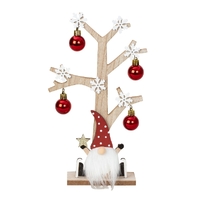 30cm Wooden Tree With Gnome & Baubles image