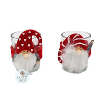 6.5cm Red Gnome Glass Tealight Cups- Assorted Designs image