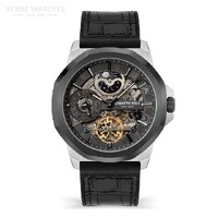 Black Skeleton Automatic Watch With Black Silicone/Leather Band  By KENNETH COLE image