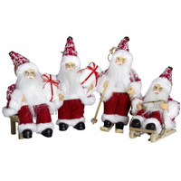 18cm Red & White Tartan Santa With Gift Hanging Decoration- Assorted Designs
