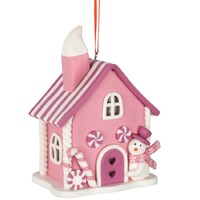 12cm Pink Gingerbread House Hanging Decoration image