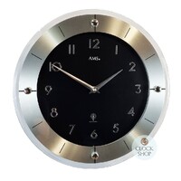 31cm Black & Silver Round Glass Wall Clock By AMS image