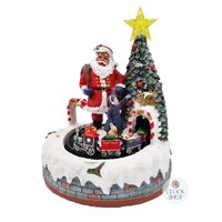 22cm Santa Music Box With LED & Moving Train (8 Christmas Tunes) image