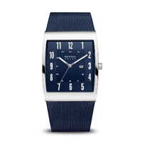 33mm Solar Collection Mens Watch With Blue Dial, Blue Milanese Strap & Silver Rectangular Case By BERING image