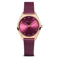 31mm Ultra Slim Collection Womens Watch With Purple Dial, Purple Milanese Strap & Rose Gold Case By BERING image