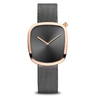 34mm Pebble Collection Womens Watch With Grey Dial & Milanese Strap & Rose Gold Case By BERING image