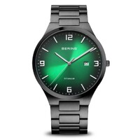 Titanium Collection Green Sunray Dial Black Titanium Link Strap By BERING image