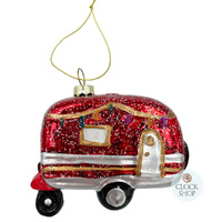 8.5cm Glass Red Caravan Hanging Decoration image