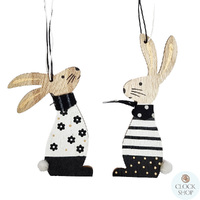 13cm Wooden Rabbit Hanging Decoration- Assorted Designs