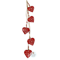 75cm Metal Hearts On Rope Hanging Decoration- Red