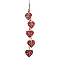 75cm Metal Hearts On Rope Hanging Decoration- Red image