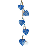 75cm Metal Hearts On Rope Hanging Decoration- Blue image