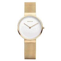 31mm Classic Collection Womens Watch With White Dial, Gold Milanese Strap & Gold Case By BERING image