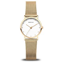 26mm Classic Collection Womens Watch With White Dial, Gold Milanese Strap & Gold Case By BERING image
