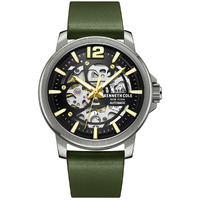Grey Automatic Skeleton Watch with Olive Leather Band By KENNETH COLE image