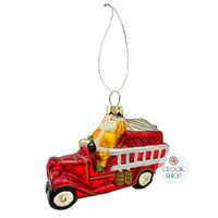 7.5cm Glass Red Fire Engine Hanging Decoration image
