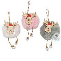 14cm Fluffy Reindeer With Bell Legs Hanging Decoration- Assorted Designs image