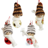 7cm Doll Bauble With Knitted Hat Hanging Decoration (Pack Of 4)