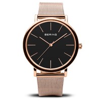 36mm Classic Collection Womens Watch With Black Dial, Rose Gold Milanese Strap & Case By BERING image