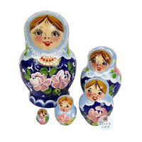 Floral Russian Dolls- Blue 9cm (Set Of 5) image