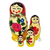 Semenov Russian Dolls- Red Scarf & Yellow Dress 9cm (Set Of 4) image