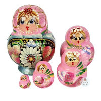 Floral Russian Dolls- Pink & Blue 9cm (Set Of 5) image