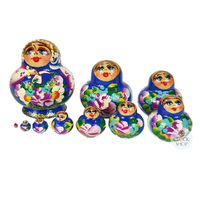 Floral Russian Dolls- Blue with Ladybird Mini 5cm (Set Of 10) image