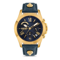 45mm Chrono Lion Gold Mens Watch With Blue Dial & Leather Band By VERSACE