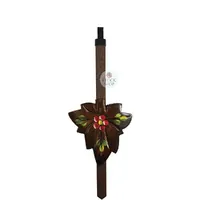 Walnut Maple Leaf Mechanical Cuckoo Clock Pendulum With Red Flowers- Medium (180mm)