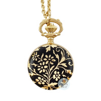 23mm Black & Gold Womens Pendant Watch With Flowers By CLASSIQUE (Roman) image