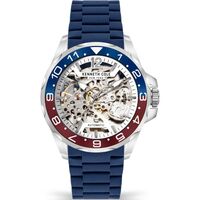 Silver Skeleton Automatic Watch With Blue Silicone Band  By KENNETH COLE image