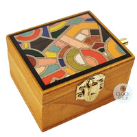 Wooden Hand Crank Music Box- Coloured Geometric Design (Beethoven- Ode To Joy) image