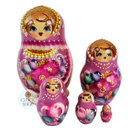 Pink and Purple Pearl Russian Dolls 11cm (Set Of 5) image