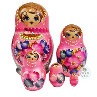 Pink and Silver Pearl Russian Dolls 11cm (Set Of 5) image