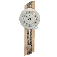 68cm Light Oak Pendulum Wall Clock With Stone Pattern & Silver Dial By AMS image