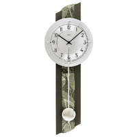 68cm Dark Green Pendulum Wall Clock With Rainforest Leaf Pattern & Silver Dial By AMS image