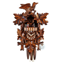5 Leaf & Bird 1 Day Mechanical Carved Cuckoo Clock With Dancers 36cm By SCHWAB image