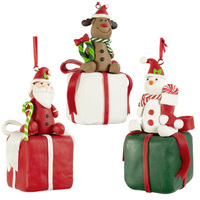 10cm Figurine On Present Hanging Decoration- Assorted Designs