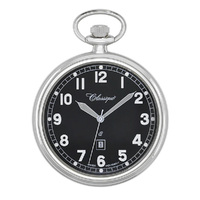 48mm Rhodium Unisex Pocket Watch With Open Dial By CLASSIQUE (Black Arabic) image