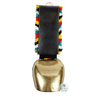 36cm Gold Cowbell With Fringed Black Leather Strap image