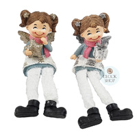 16cm Girl In Pink Scarf Shelf Sitter- Assorted Designs