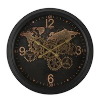 60cm Carta Black World Map Wall Clock With Moving Gears By COUNTRYFIELD image