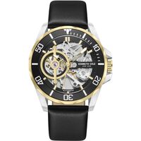 Gold and Silver Skeleton Automatic Watch with Black Leather Band BY KENNETH COLE image