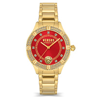 Canton Road Crystal Gold Bracelet Band Watch with Red Dial By VERSACE image