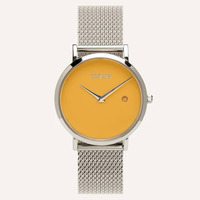 Silver Pankhurst Watch with Saffron Yellow Dial By Coluri image