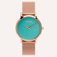 Rose Gold Pankhurst Watch with Turquoise Green Dial By Coluri image