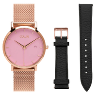 Rose Gold Kahlo Watch with Rose Pink Dial + Black Band image