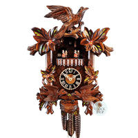 Birds & Leaves 1 Day Mechanical Carved Cuckoo Clock With Flowers 41cm By HÖNES image