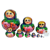 Floral Russian Dolls- Blue & Green Mini 5cm (Set Of 10) image