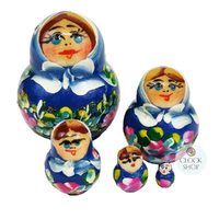 Floral Russian Dolls- Blue & White Floral Mini 4cm (Set Of 5) image